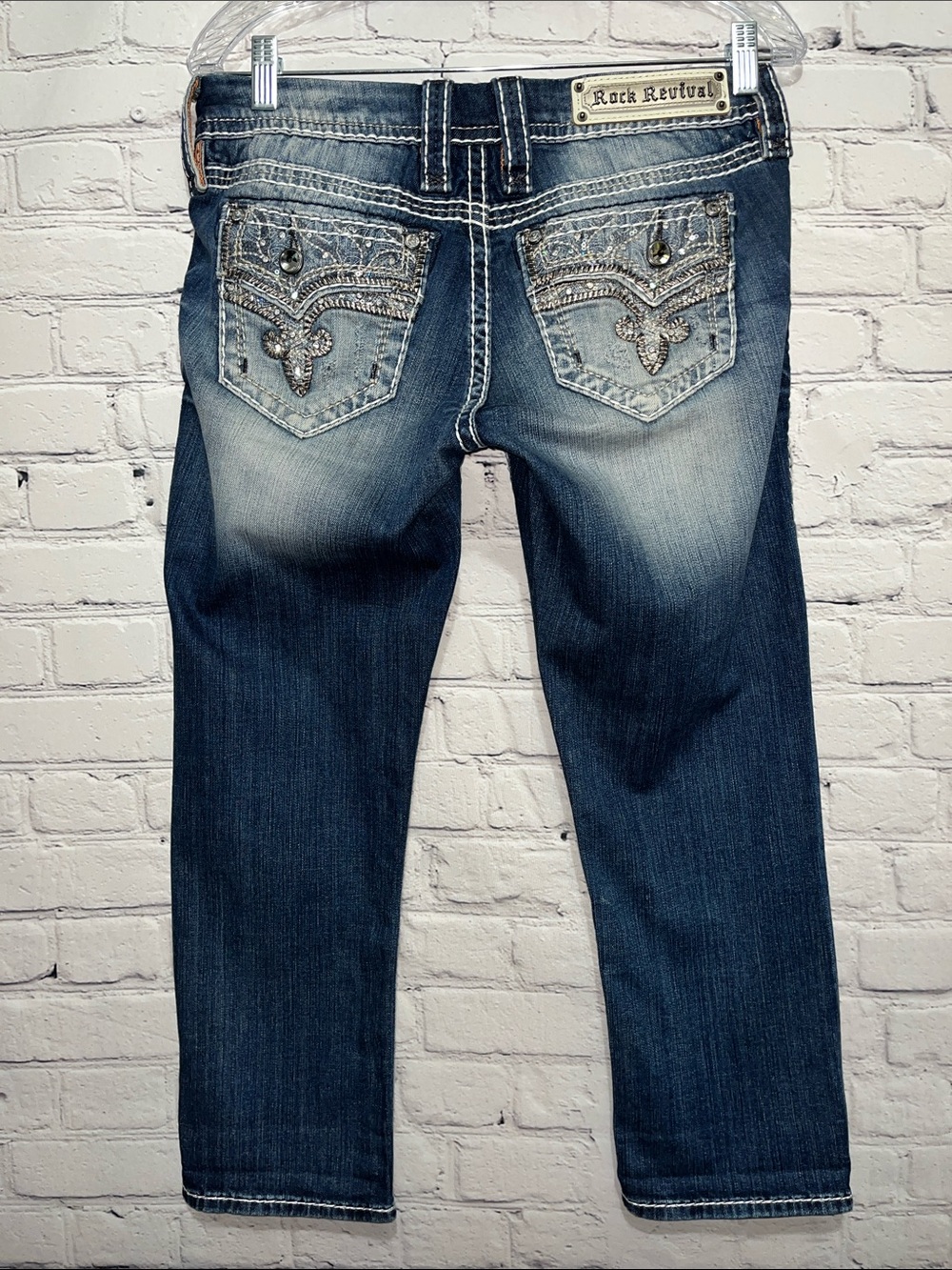 Rock Revival Women's Betty Easy Crop Rhinestone Embroidered Jeans Size 27